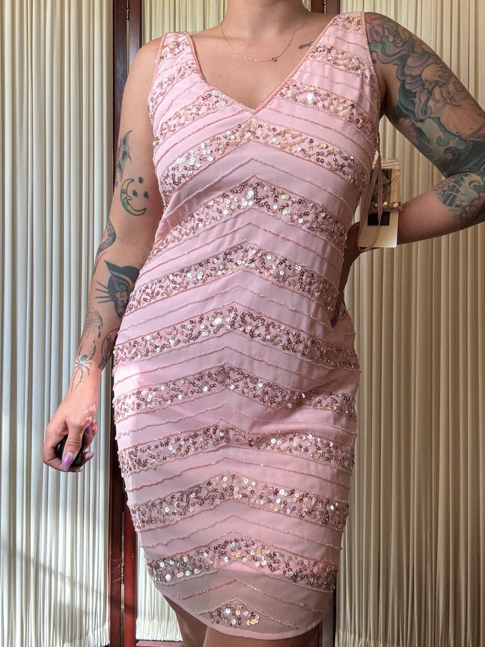 NWT Hailey Logan by Adrianna Papell Sequin Beaded Dress Pink